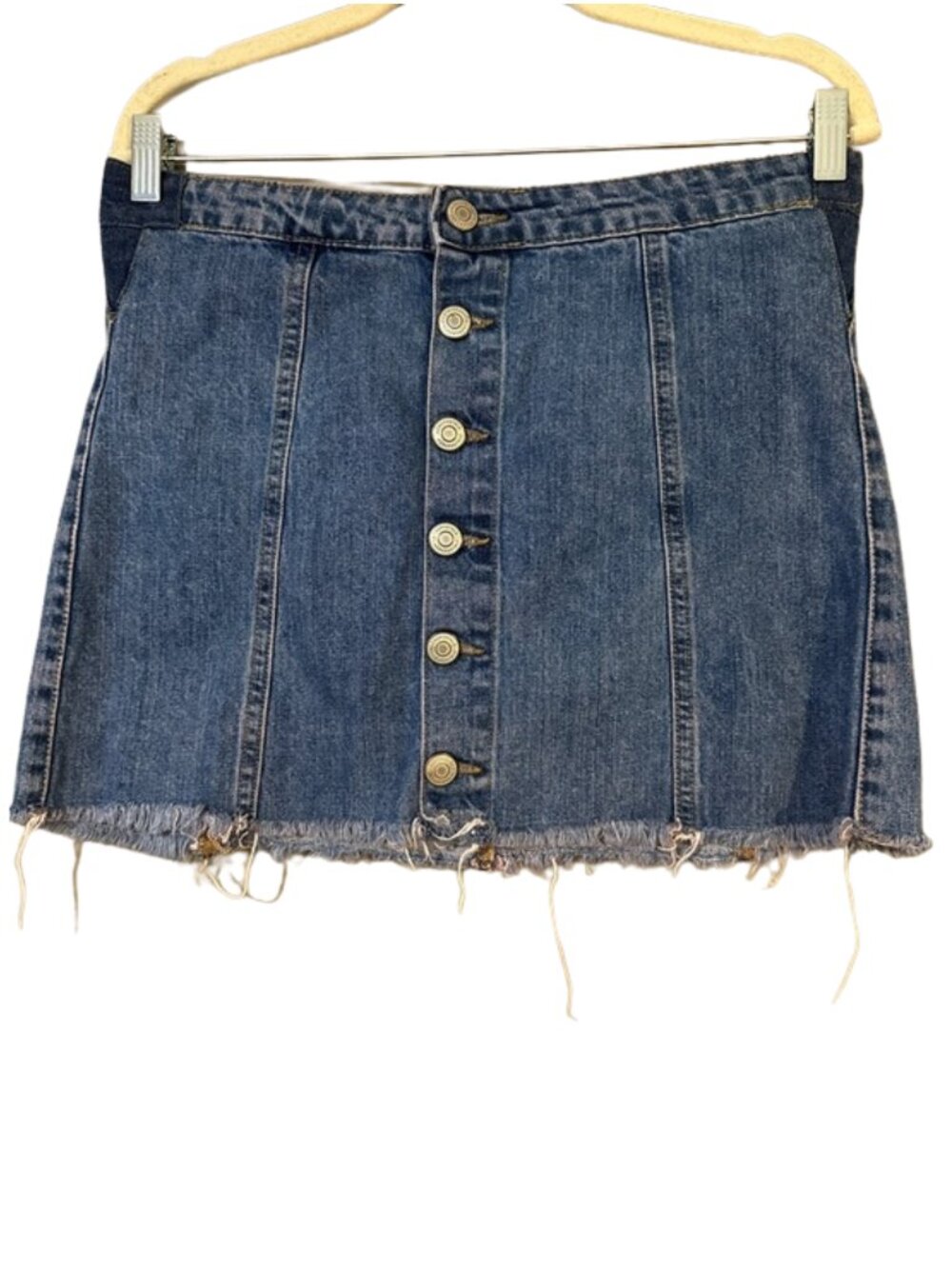Aeropostale High-Rise Denim Mini Skirt | Button-Front | Distressed Hem